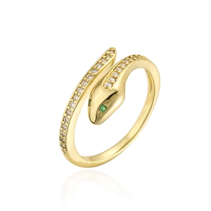 18K gold plated snake ring for women with white cubic zirconia and green gem eyes