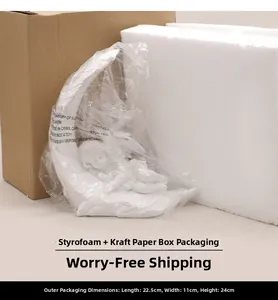 White angel statue packaging detail featuring polyfoam protection and 22.5x11x24cm box