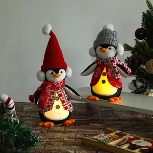 Luminous Christmas penguin gnome plush with LED lights for festive holiday home decoration