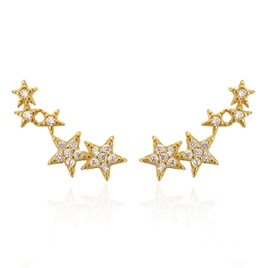 925 Sterling Silver Star Stud Earrings With Rhinestones Five Stars Curved Climber Trendy Jewelry For Women