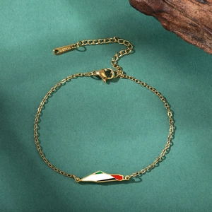 Detail of gold stainless steel beaded bracelet with UAE map and flag charm pendant