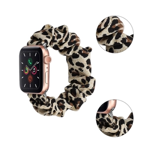 Elastic leopard print scrunchie watch band compatible with Apple Watch Series 9 8 7 6