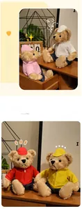 Detail of teddy bears in colorful hoodies with functional zippers and soft plush texture
