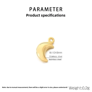 Detail view of 18K gold plated stainless steel moon charm with dimensions 10x6mm