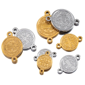 Vintage Saint Benedict medal connectors in gold and silver for DIY jewelry