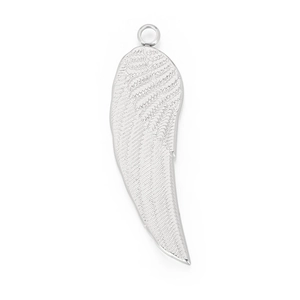 Street style stainless steel angel wing pendant with detailed feather texture on white back