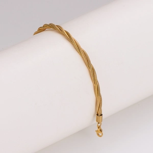 Minimalist gold multi-strand snake chain layered bracelet with punk style twist design