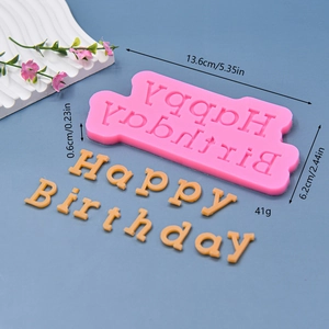 Pink silicone Happy Birthday cake mold for fondant and chocolate baking decorations