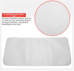 Detail of breathable mesh fabric and foldable padded baby changing mat for easy travel