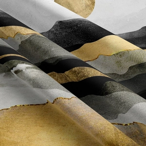 Close-up detail of high-quality fabric texture featuring abstract mountain pattern art