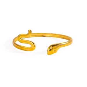 Minimalist 18k gold plated snake open bangle with polished stainless steel finish