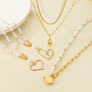 Barock Herz Anhänger Halskette Mit Edelstahl Muschelperle Gespleißte Kette Lagenlook Eleganter Schmuck Für Damen