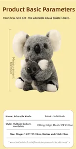 Size chart showing soft plush mother and baby koala stuffed toys in various dimensions
