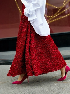 3D Petal Rose Applique Maxi Skirt High Waisted A-Line Mesh Tulle Long Elegant Evening Party Banquet Fashion Women