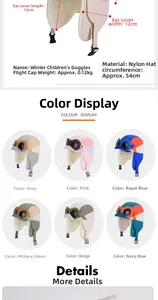 Detailed size specs for winter kids pilot hat with goggles and fleece lining