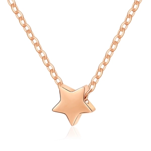 Detail view of a rose gold five-pointed star pendant on a classic O-chain necklace