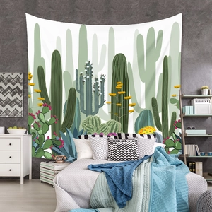 Large Bohemian tapestry with cactus and succulent art for modern bedroom wall decoration