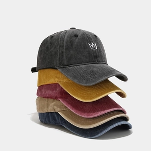 Vintage washed cotton baseball caps with crown embroidery in various colors set