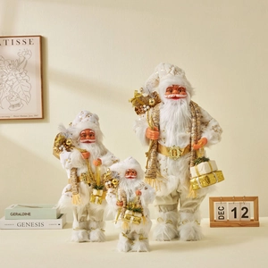 Weihnachtsmann Figur Weihnachten Ornament Weiß Gold Plüsch Stoff Stehende Puppe Für Zuhause Festliche Feiertage Dekoration