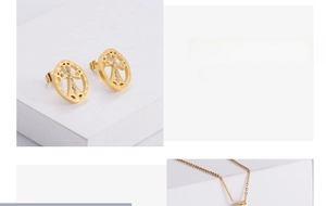 Macro shot of gold plated titanium steel cross earrings and necklace set with diamonds