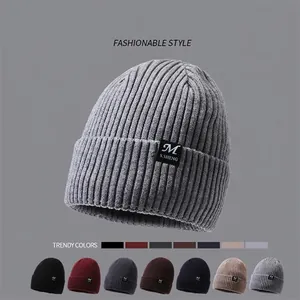 Winter Beanie Hat Knitted Polyester Fleece Lined Ribbed Cuffed Warm Outdoor Cold Proof Skull Cap For Men