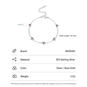 Bracelet en argent sterling S925 avec zircons colorés en forme de cœur, argent et rose