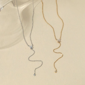 Butterfly Y-Shaped Necklace 304 Stainless Steel Zircon Inlaid Long Chain Lariat Style For Women Minimalist Jewelry