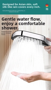 Close-up of high-pressure square shower head with fine water outlet for a soft massage feel