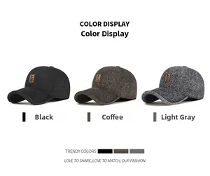 Winter baseball caps for elderly men in black, coffee, and light gray with ear protection