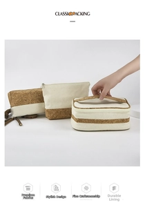 Detailed set of canvas and cork travel pouches featuring textured natural materials