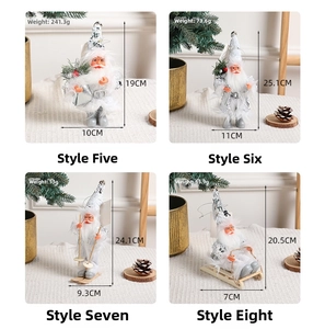 Silver Santa Claus figurines in various poses with detailed dimensions and weight specs