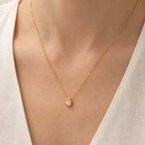 Minimalist Stainless Steel Teardrop Pendant Necklace Geometric Round Zirconia Inlaid O-Chain Jewelry For Women Daily Gift