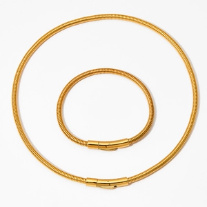 Minimalist gold snake chain necklace and bracelet jewelry set with magnetic clasps