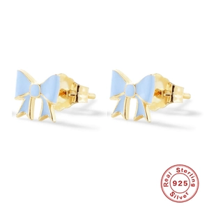 925 Sterling Silver Bow Stud Earrings With Colorful Enamel Gold Plated Small Cute Jewelry For Women Girls
