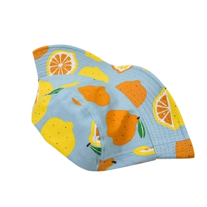Kids light blue bucket hat with cute lemon and orange fruit patterns for summer sun protection