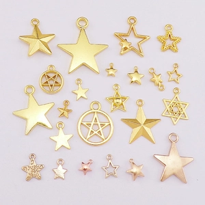 Assorted gold and rose gold star charms in solid and hollow styles for DIY jewelry making