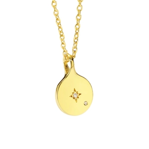 Minimalist gold coin pendant necklace with star engraving and cubic zirconia stones