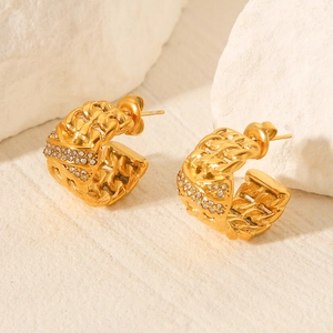 18k gold plated stainless steel chunky chain earrings with sparkling zircon crystals