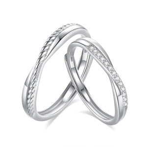 S925 sterling silver Mobius couple rings featuring a twisted design with pavé diamonds