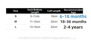 Size chart showing sock length and recommended age for double bow princess baby socks