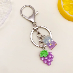 Purple grape and sweet candy pouch charm keychain with high quality metal hardware