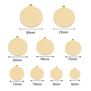 Polished gold titanium steel blank round charms in sizes from 6mm to 30mm for DIY jewelry