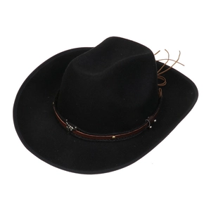 Western Cowboy Hat Woolen Felt Wide Brim Fedora With Metal Decor And Artificial Pearl Floral Accents For Men Women
