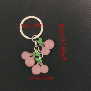 Pink cherry resin keychain with metal ring and dimensions 8cm in total length