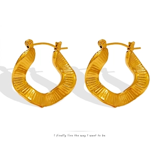 Irregular Wave Hoop Earrings Titanium Steel 18K Gold Plated Crumpled Texture Organic Geometric Fashion Jewelry For Women