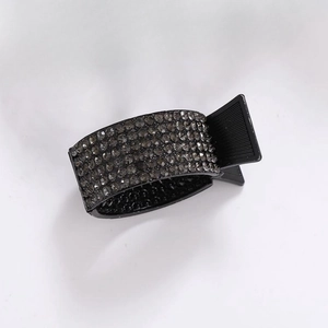 Chic black hair claw clip for ponytail featuring multiple rows of sparkling rhinestones