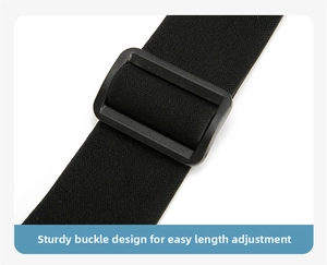 Detail of adjustable black plastic buckle and durable elastic strap on running waist pack