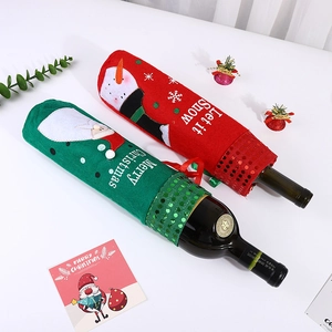 Christmas wine bottle covers with sequin Santa and Snowman designs for holiday decor