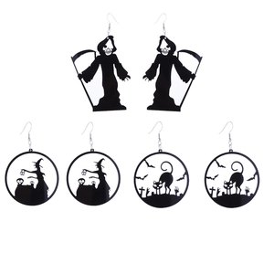 Halloween Drop Earrings Acrylic Black Bat Spider Web Ghost House Silhouette Gothic Party Jewelry For Women