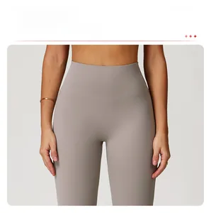 Close-up of high-waist yoga pants with reinforced stitching and tummy control waistband